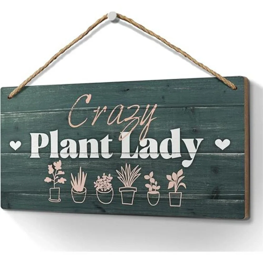 Heuhuww Plant Lover Gifts,Crazy Plant Lady Wood Sign 6x12 Inch Funny Garden